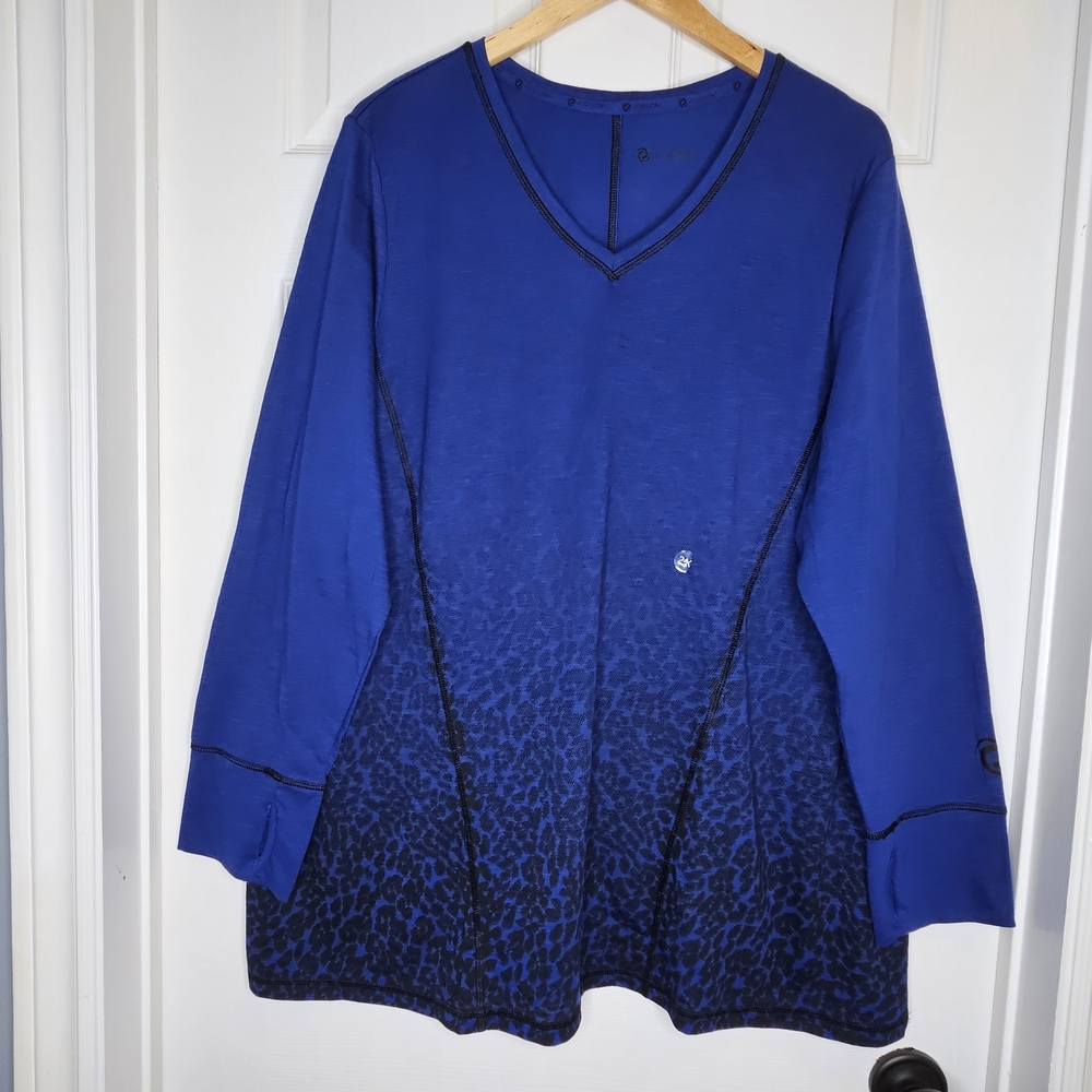 NWOT Women's Plus Size 2X Workout Shirt Active Long Sleeve Tee Blue Black